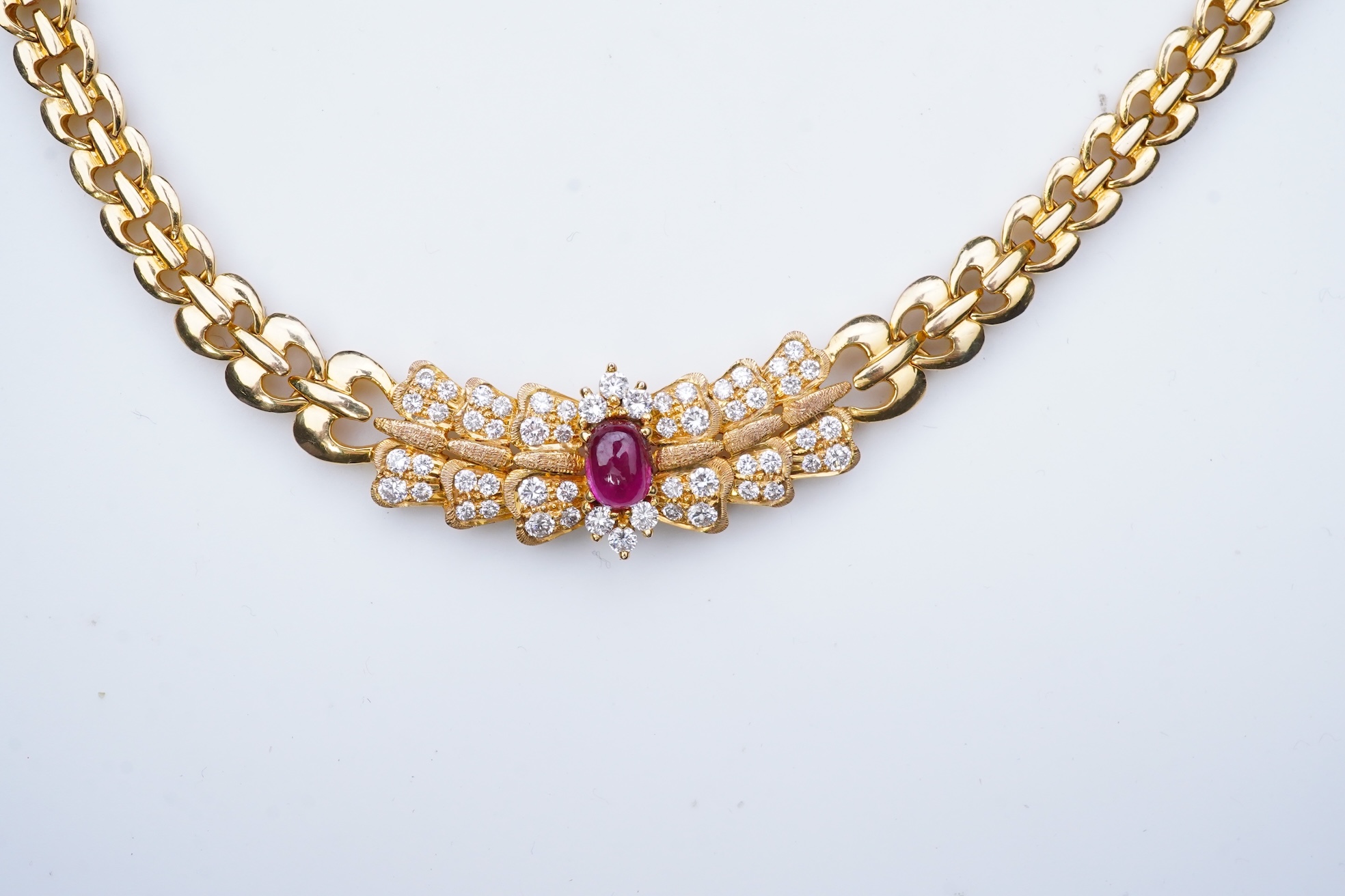 A diamond and synthetic ruby necklace